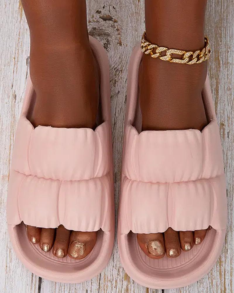 

Ruched One Strap Soft Slippers, Pink