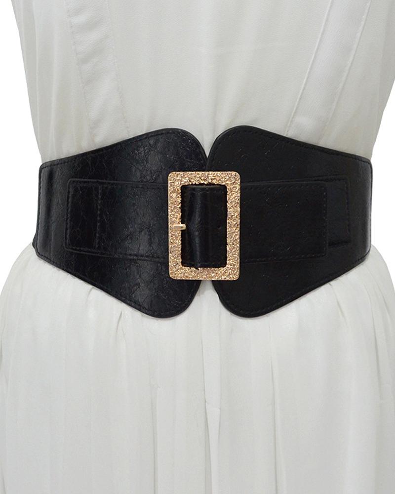 

1pc Metal Decor Elastic Wide Belt, Black