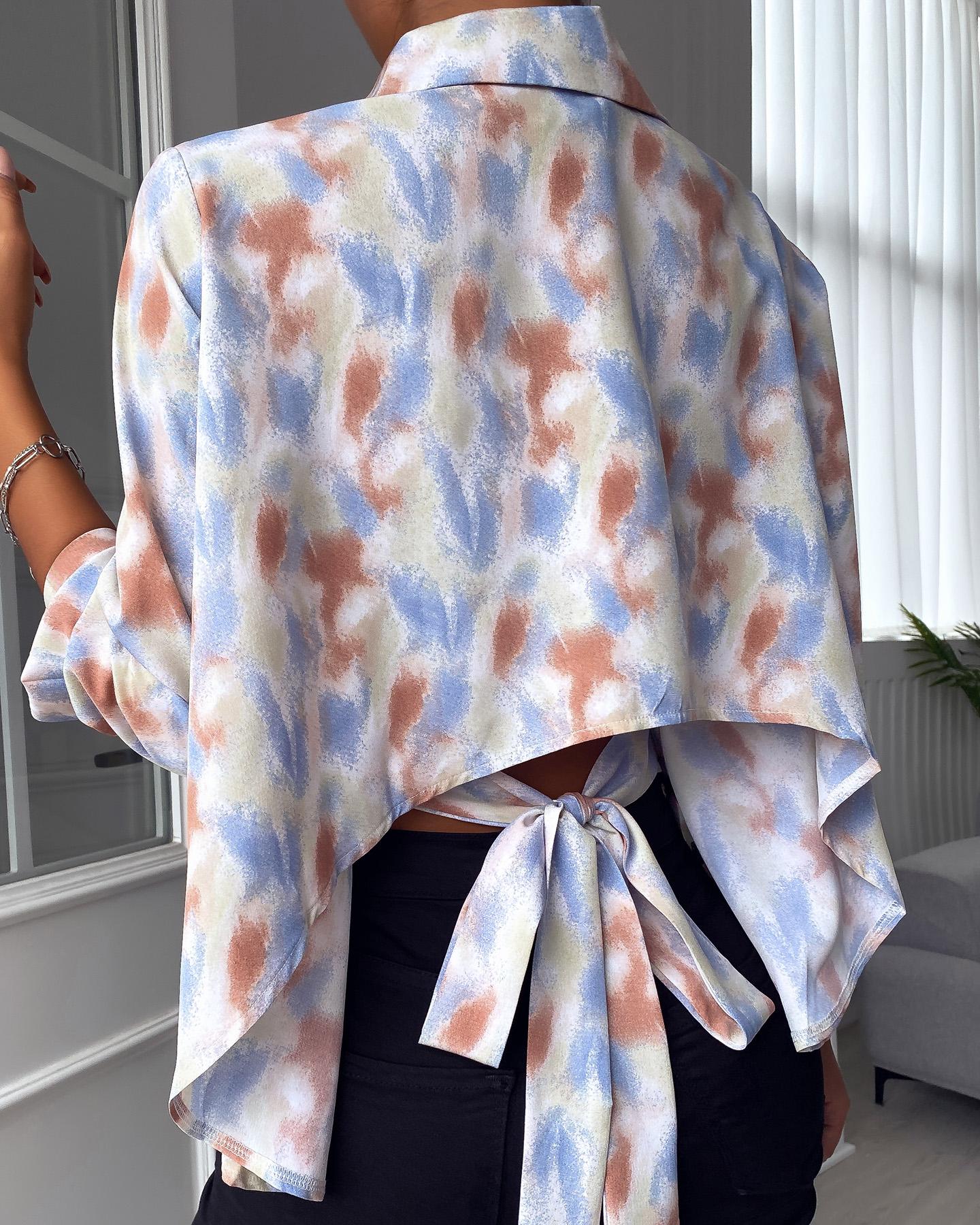 

Colorblock Tie Dye Print Button Design Shirt, Multicolor