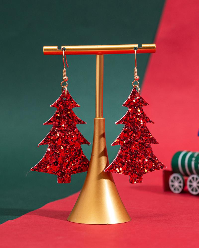 

1Pair Christmas Tree Design Sequin Dangle Hook Earrings, Red