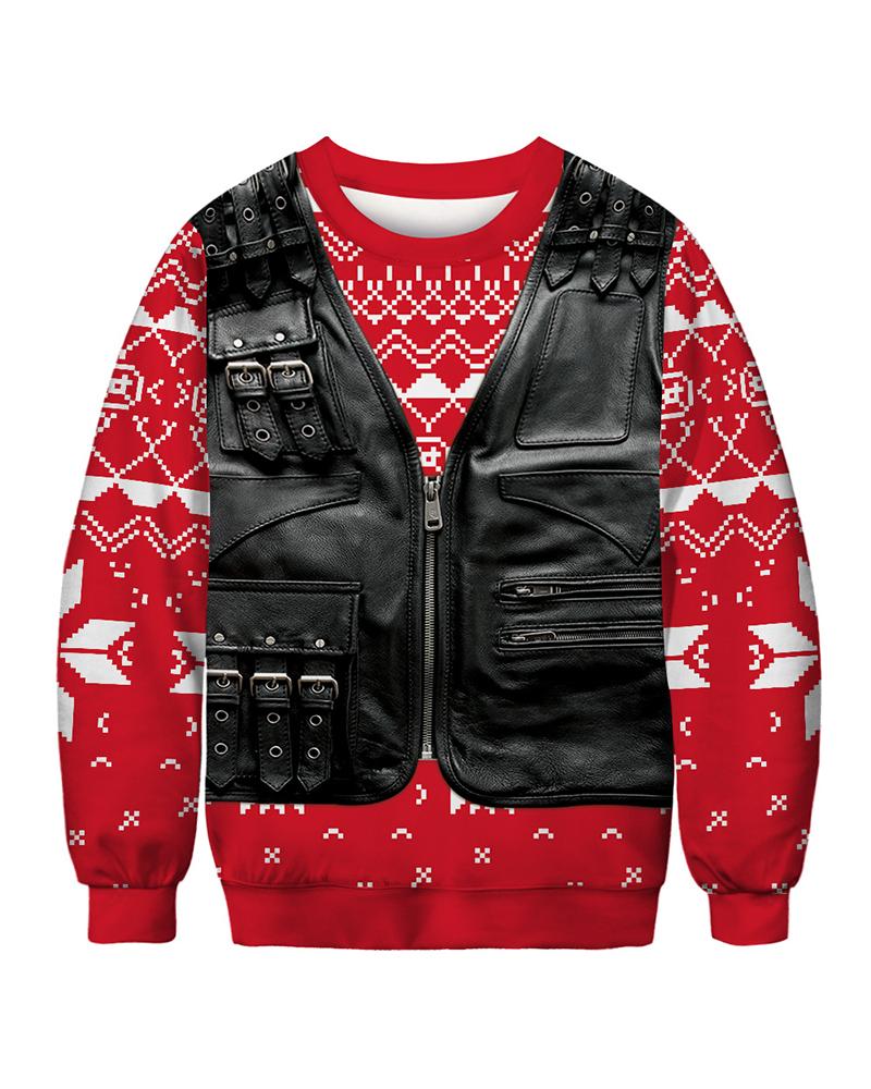 

Christmas Santa Print Long Sleeve Top, Red