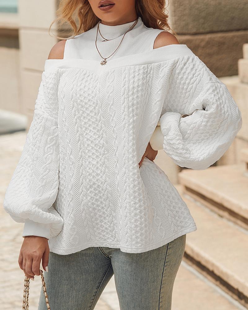 

Cable Cable Textured Cold Shoulder Top, White