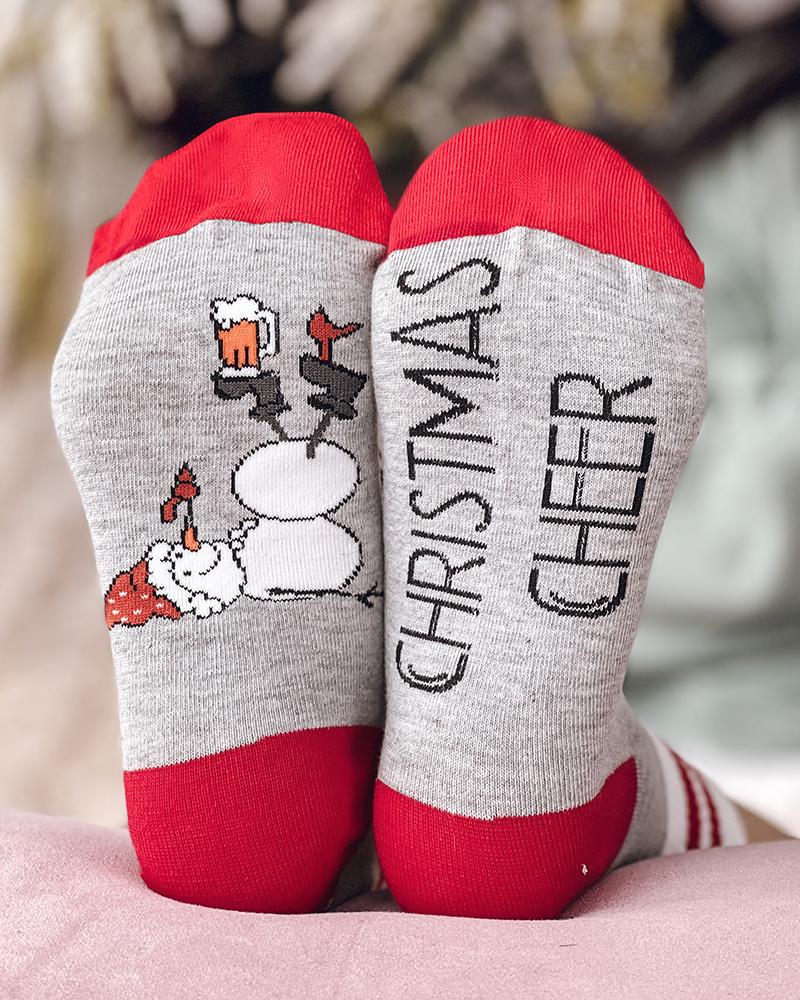 

1Pair Christmas Snowman Letter Print Socks, Red