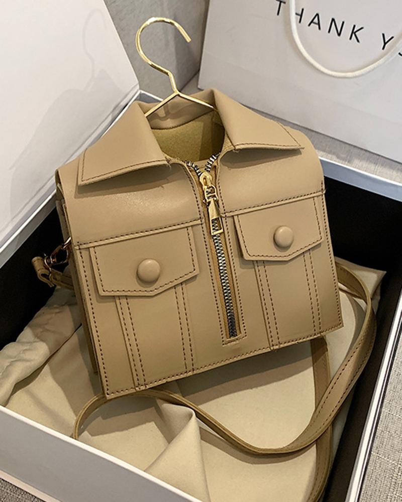 

Shirt-Shaped Zipper Design Funny Fashionable Shoulder Bag, Khaki