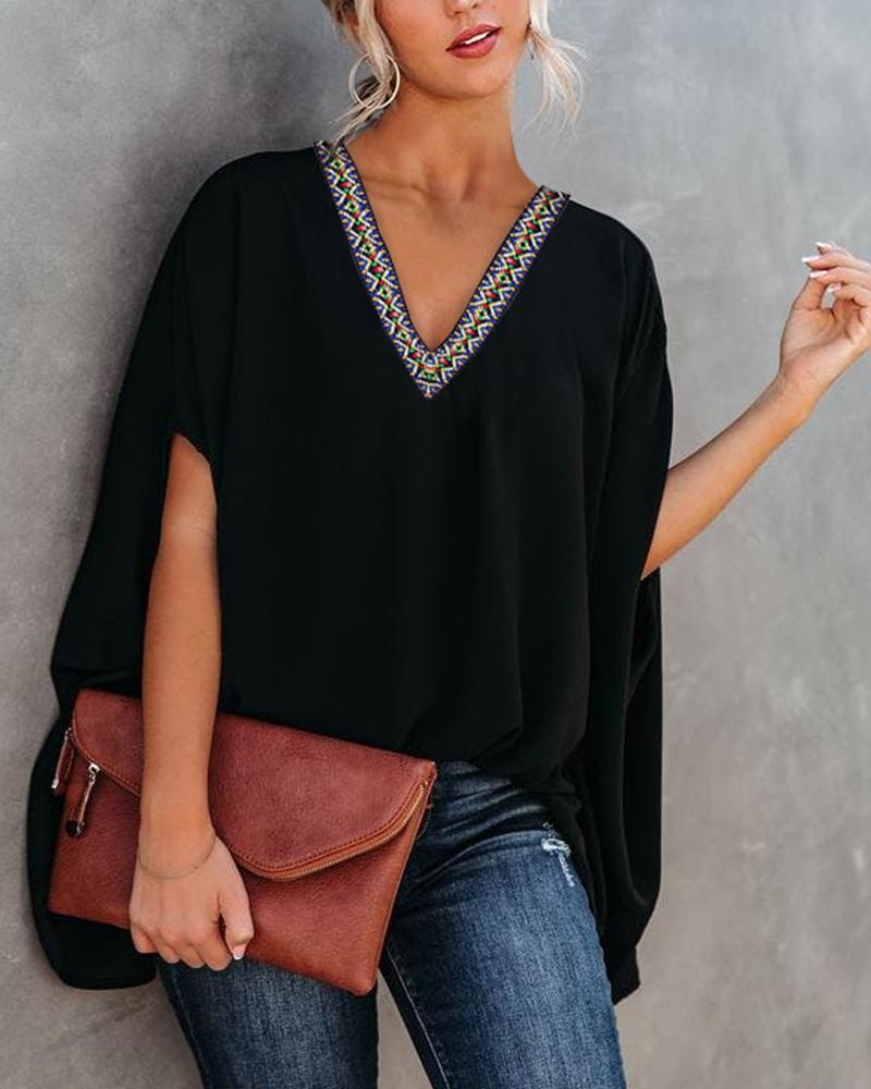 

Tribal Print Batwing Sleeve Cape Design Top, Black