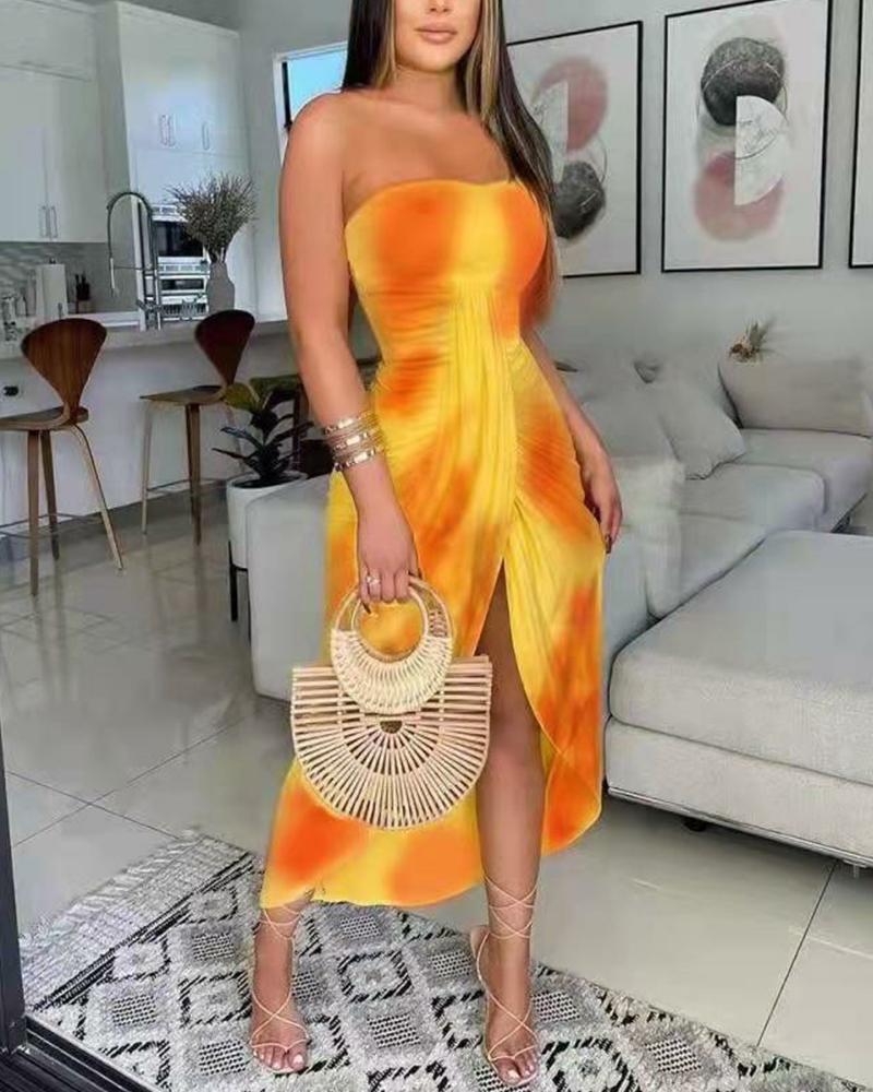 

Tie Dye Sleeveless Midi Dress, Yellow