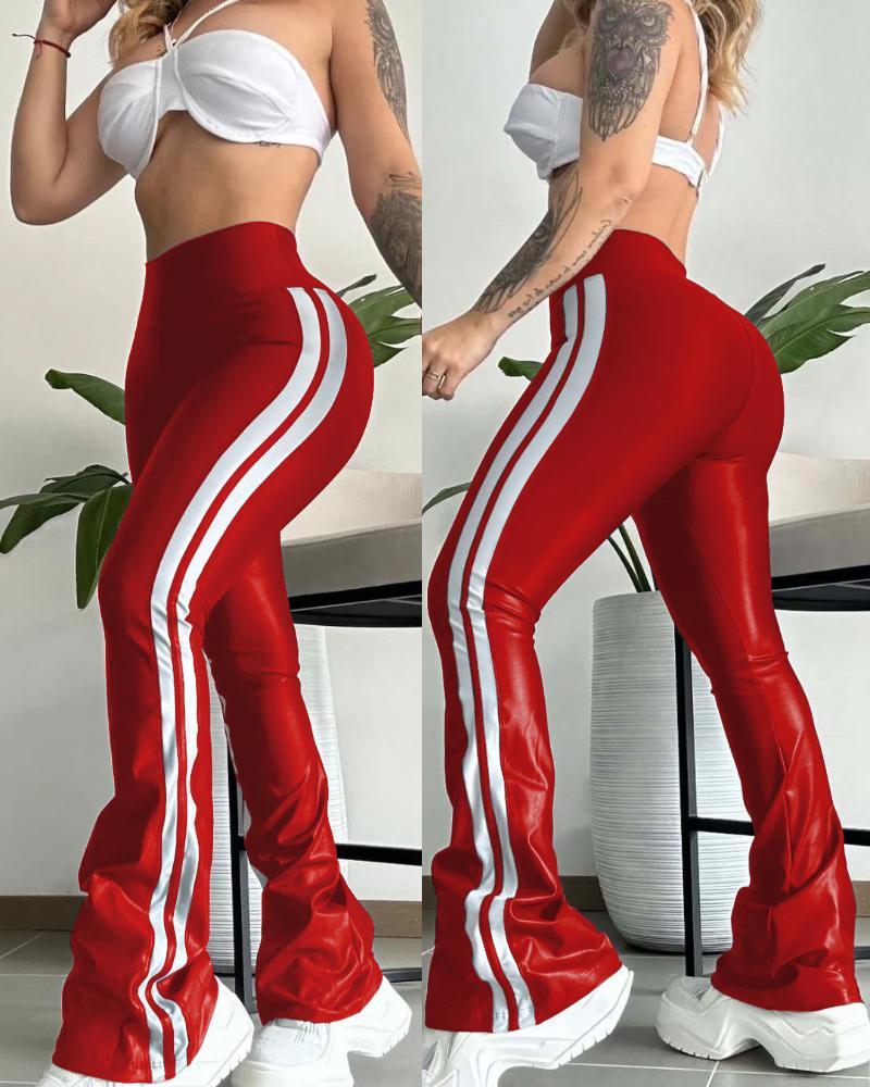 

Striped High Waist Skinny Tummy Control Flared Pants Sporty Pants, Red