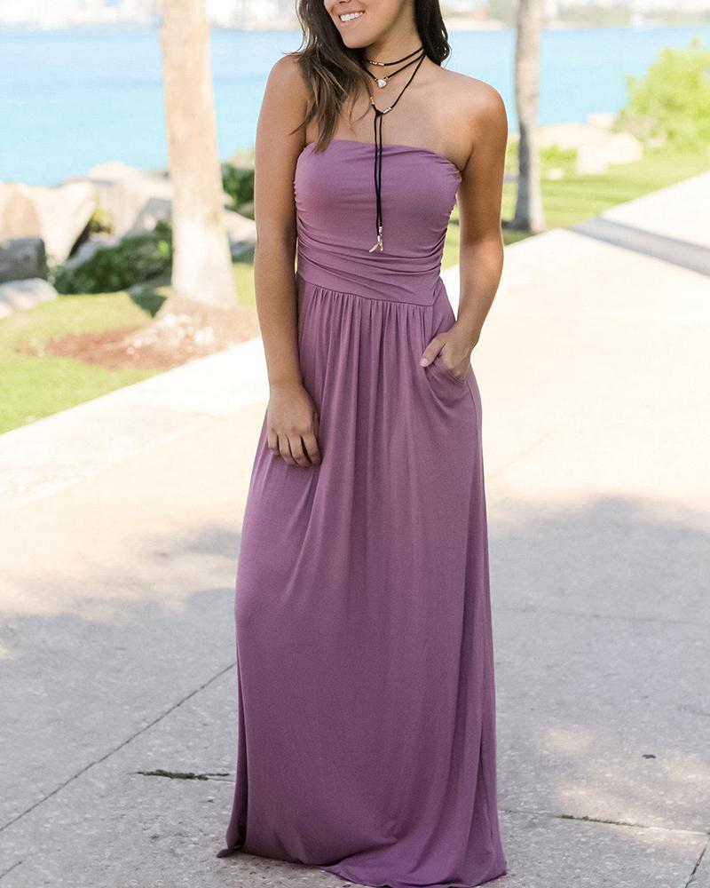 

Bandeau Ruched Pocket Design Maxi Dress, Purple