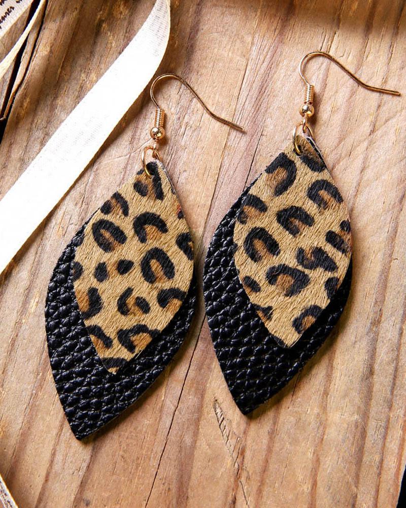

1Pair Cheetah Pattern Multi-Layer Waterdrop Earrings, Black