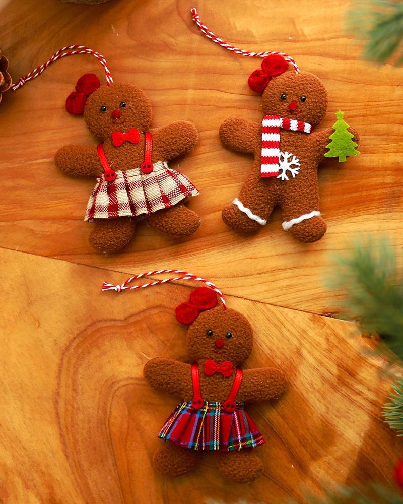 

3pcs Christmas Tree Ornaments Gingerbread Man Hanging Decorations Set, Style2