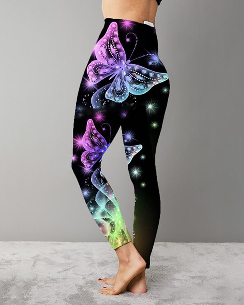 

Butterfly Print High Waist Skinny Sporty Leggings, Multicolor