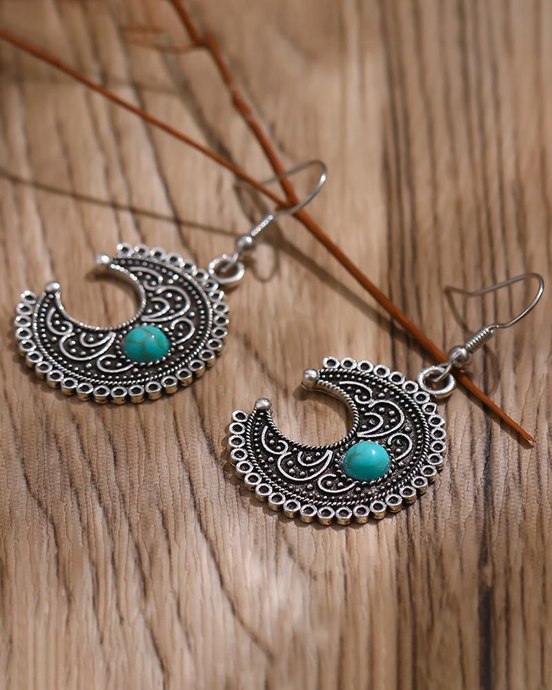 

1Pair Bohemian Turquoise Moon Retro Hook Earrings, Silver