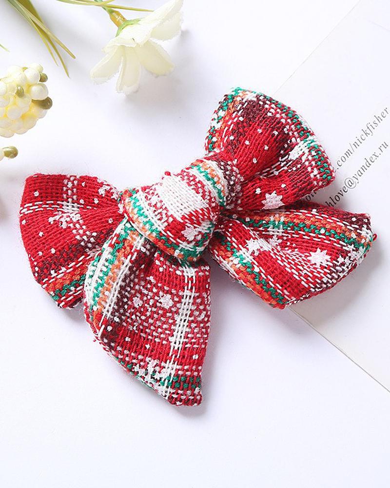 

1pc Christmas Snowflake Plaid Bowknot Hair Clip, Style5