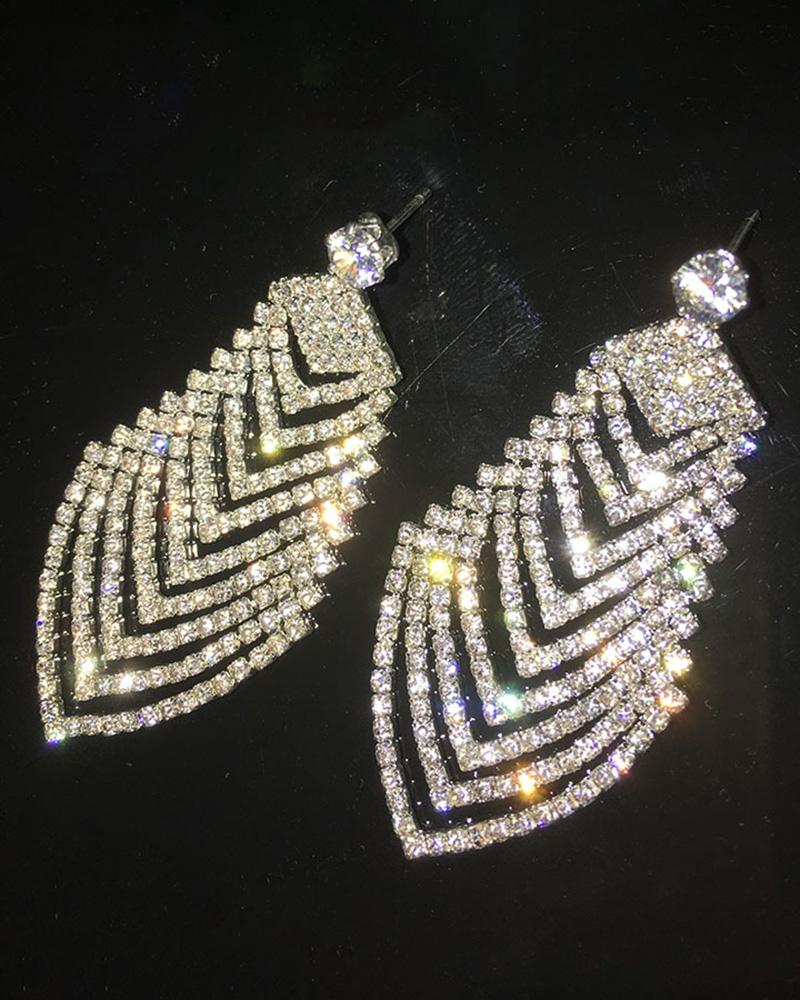 

1Pair Layered Geometric Shaped Rhinestone Decor Drop Earrings, Gold