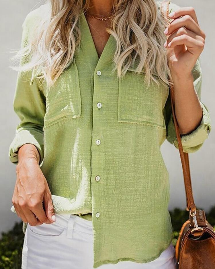 

Button Through Pocket Design Casual Shirt, Green