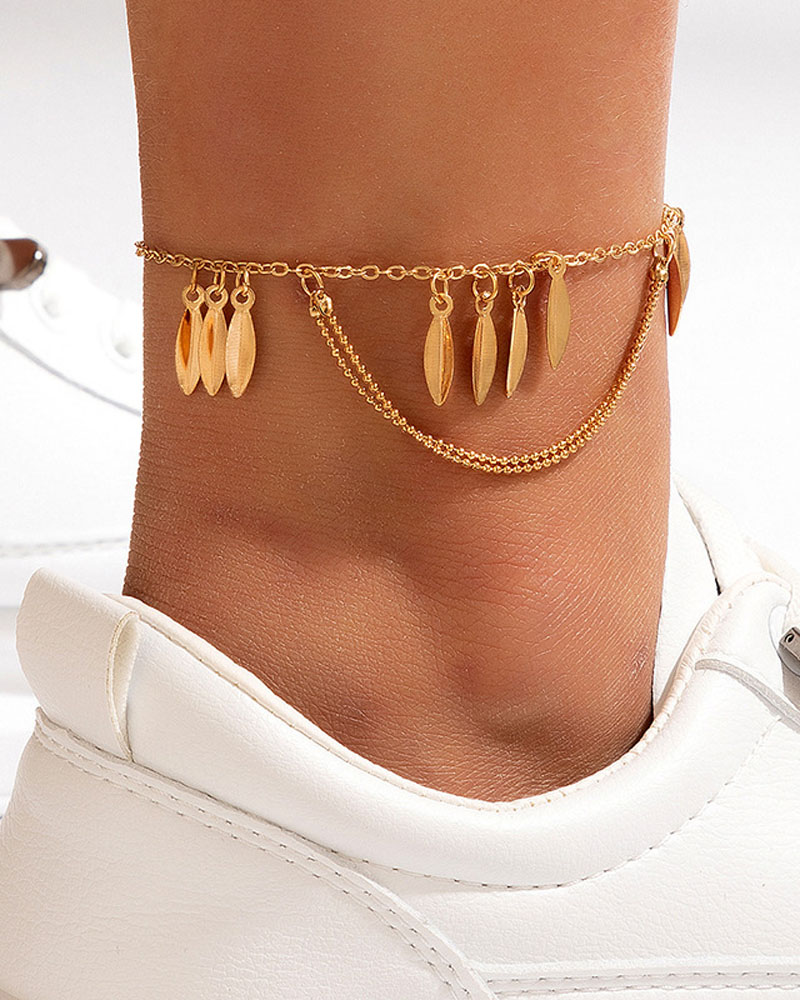 

1pc Leaf Decor Chain Anklet, Gold