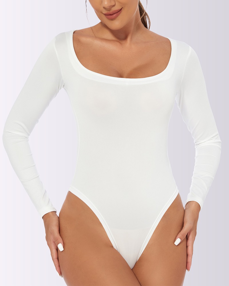 

Plain Long Sleeve Skinny Bodysuit, White