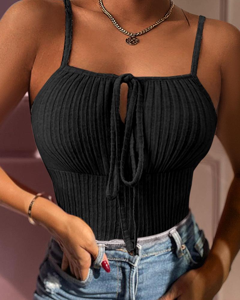 

Top camisero de canalé con detalle anudado, Black