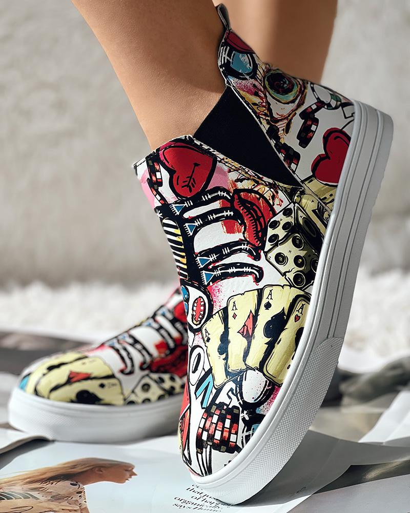 

Graphic Zebra Stripe Print Ankle Boots, Multicolor