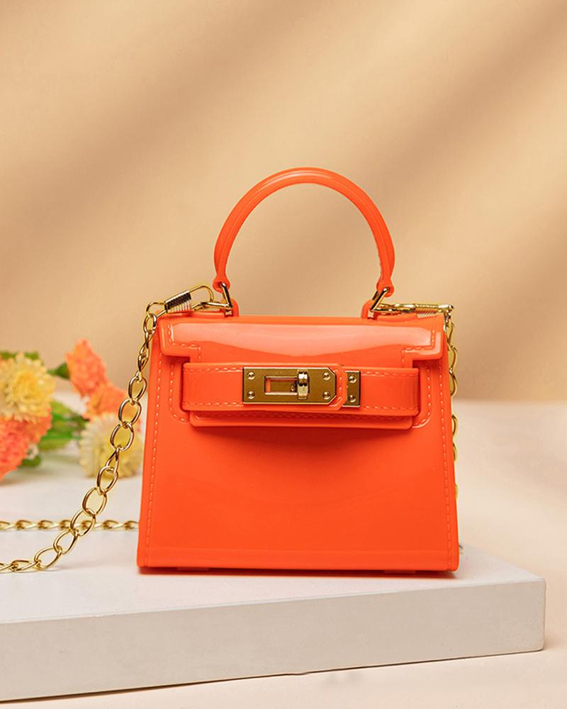 

Twist Lock Chain Strap Mini Shoulder Bag With Handle, Orange