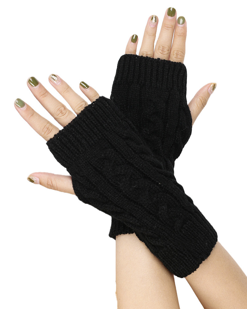 

1Pair Cable Knit Fingerless Gloves, Black
