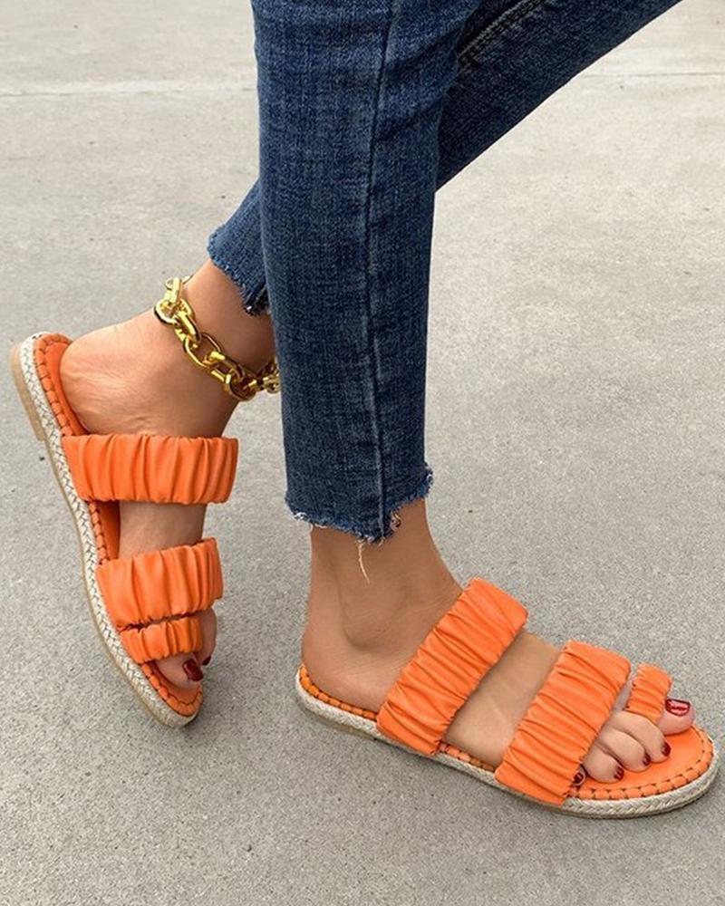 

Solid Ruched Elastic Bandgae Platform Sandals, Orange