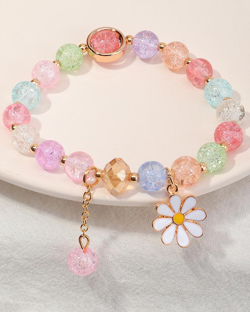 

Crystal Beaded Daisy Pattern Bracelet, Pink