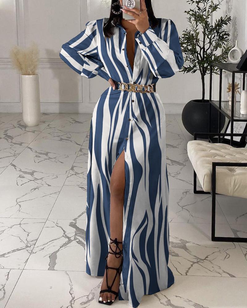 

Zebra Stripe Print Button Down Shirt Dress, Blue