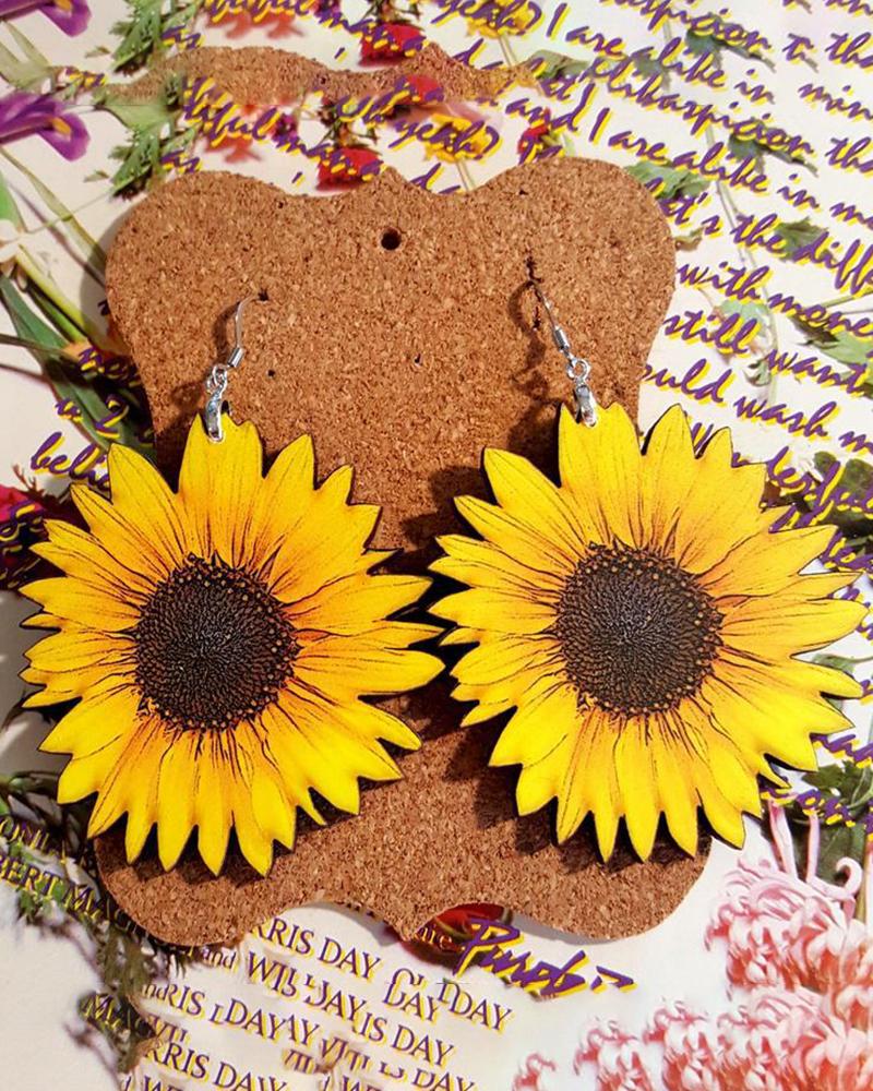 

1Pair Sunflower Wooden Drop Earrings, Yellow