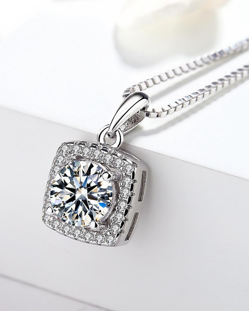 

Rhinestone Decor Charm Necklace, Silver