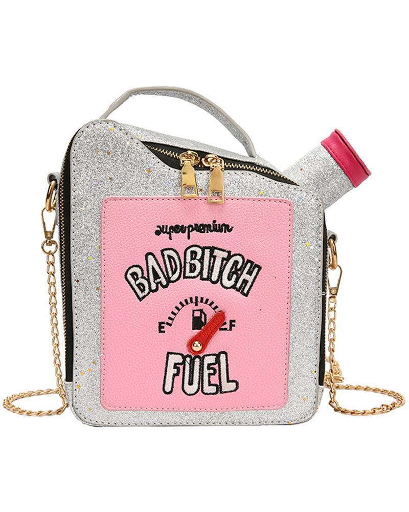 

Glitter Letter Pattern Funny Fashionable Crossbody Bag, Silver