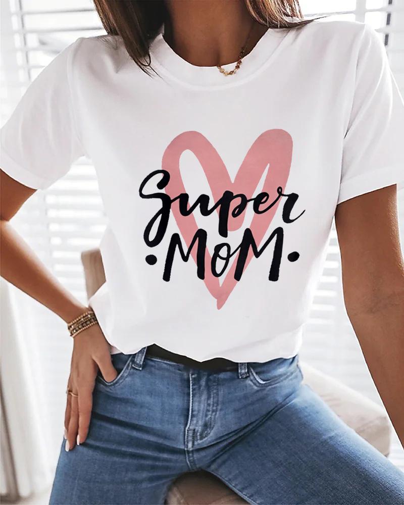 

Mother' Day Super Mom Heart Print Casual T-shirt, White