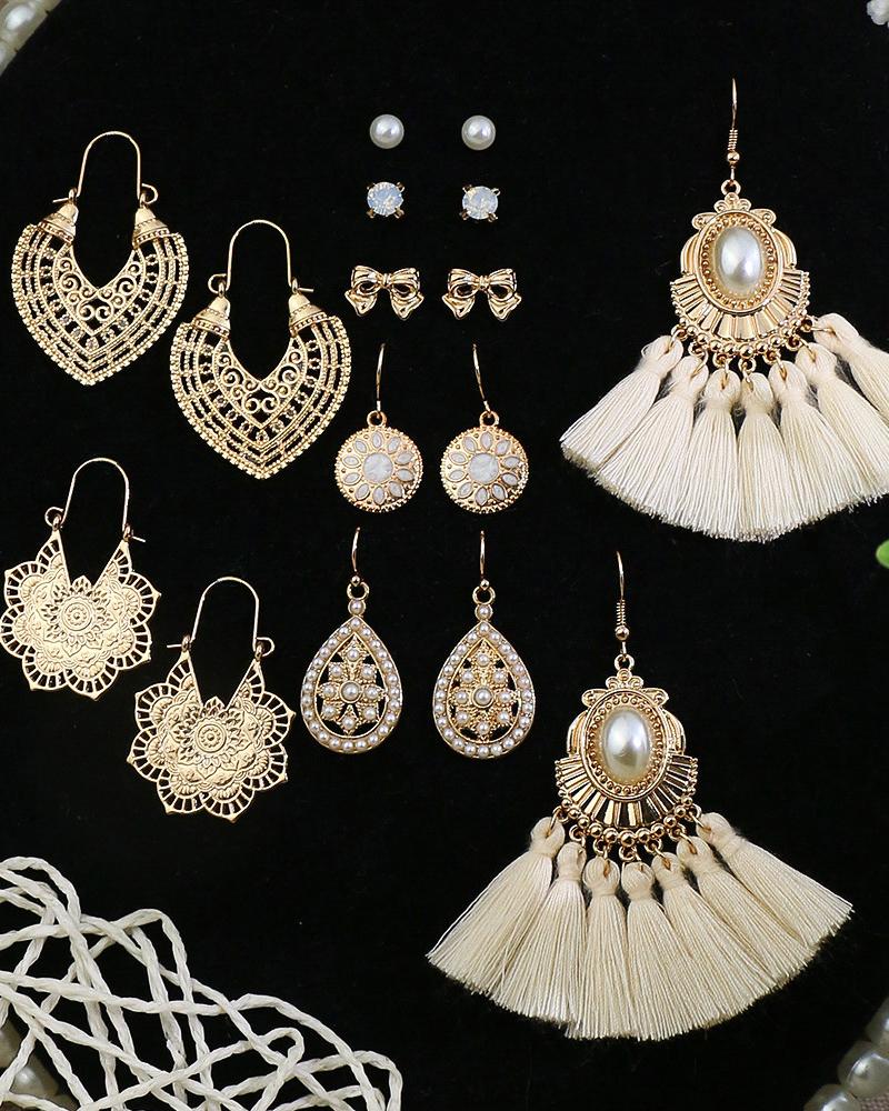 

8Pairs Bohemian Scallop Shaped Tassel Earrings Set, Style1