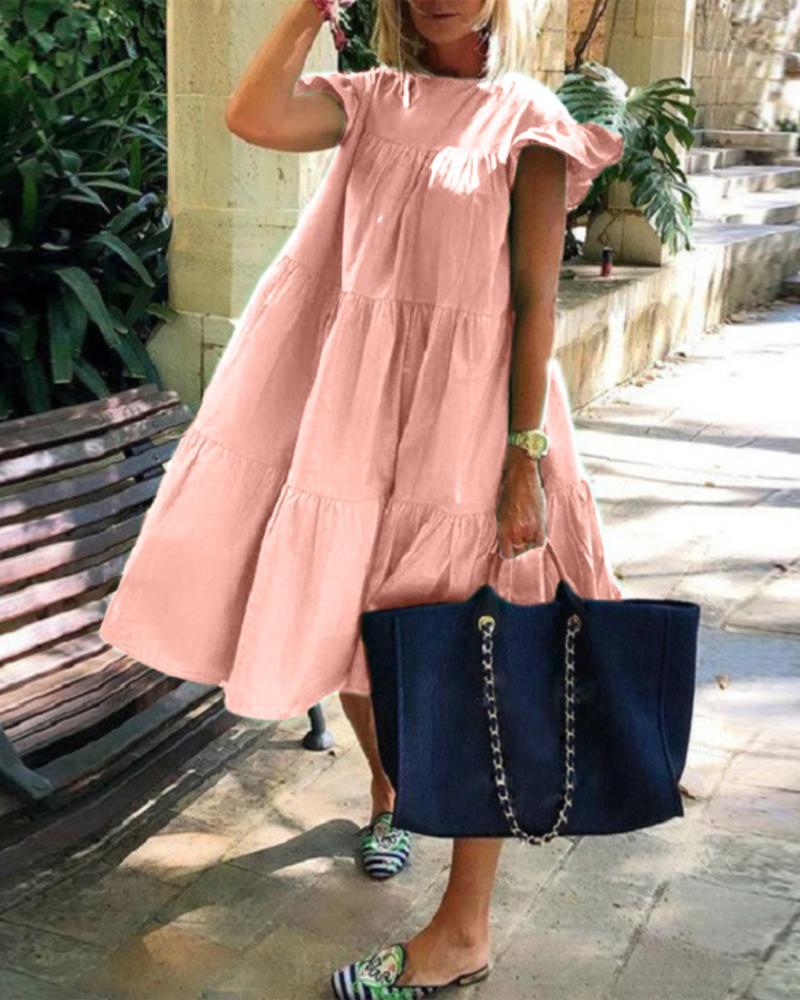 

Flutter Sleeve Flowy Swing Dress, Pink