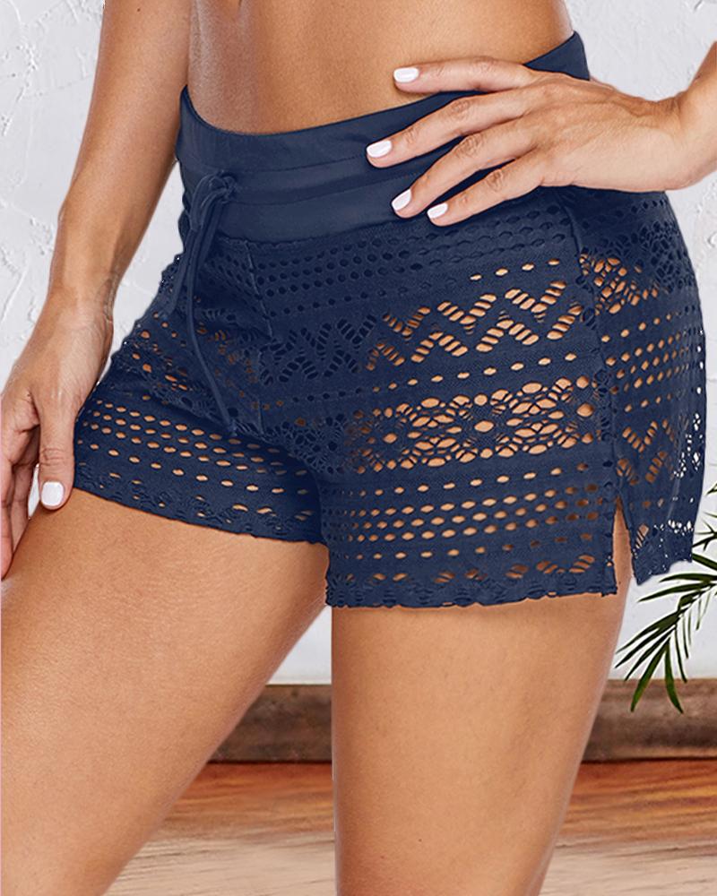 

Hollow Out Crochet Lace Swimwear Shorts, Dark blue