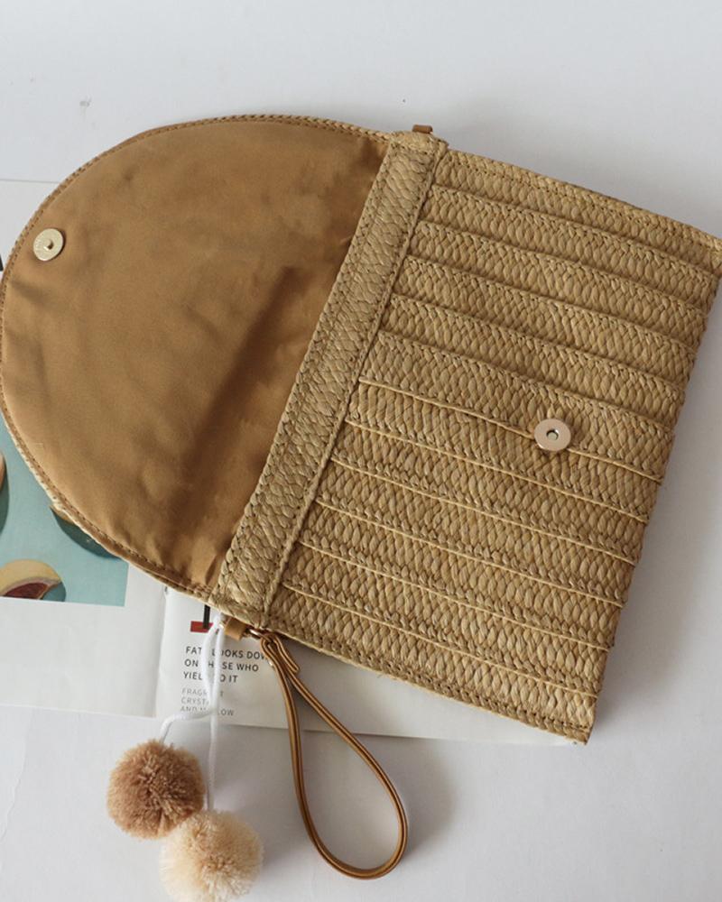 

Straw Braided Flap Beach Purse Handbag, Khaki
