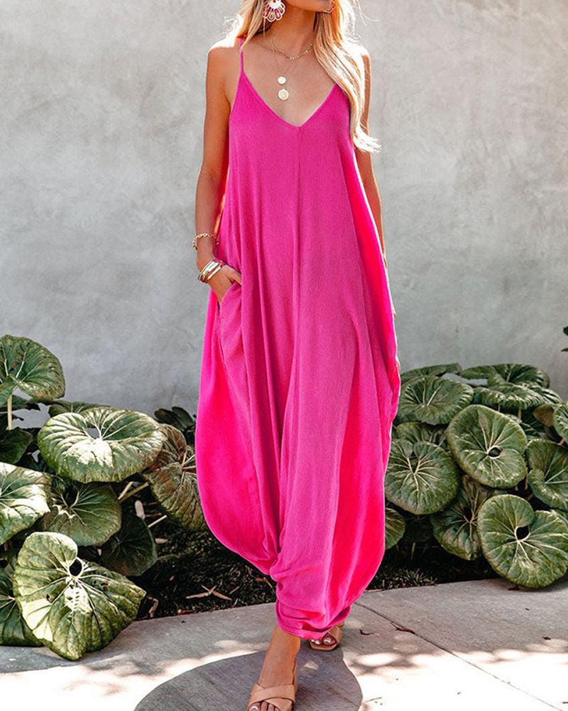 

Pocket Design Casual Cami Dress, Hot pink