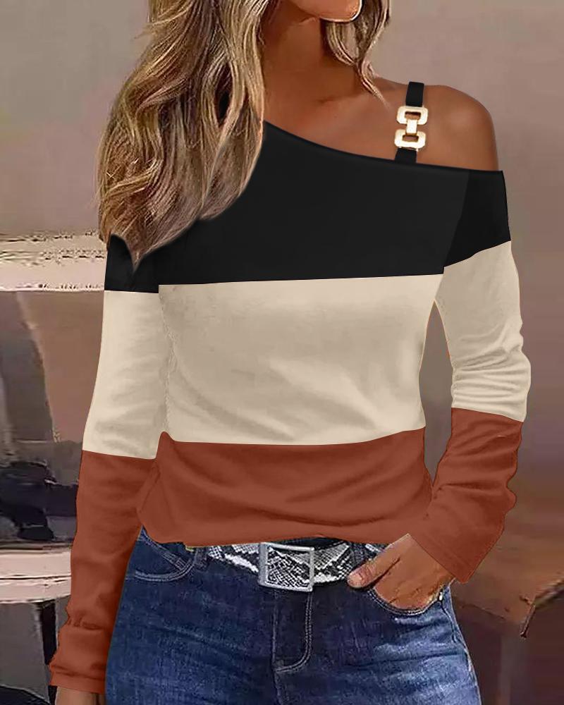

Colorblock Cold Shoulder Long Sleeve Top, Black