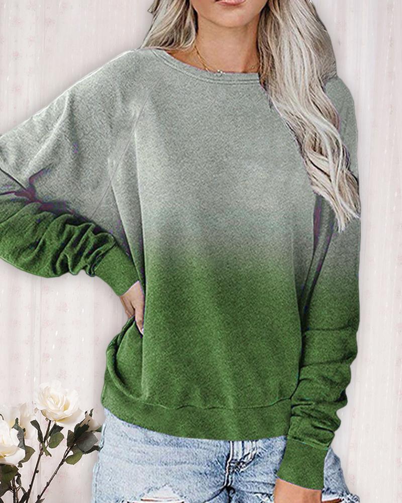 

Ombre Colorblock Long Sleeve Sweatshirt, Green