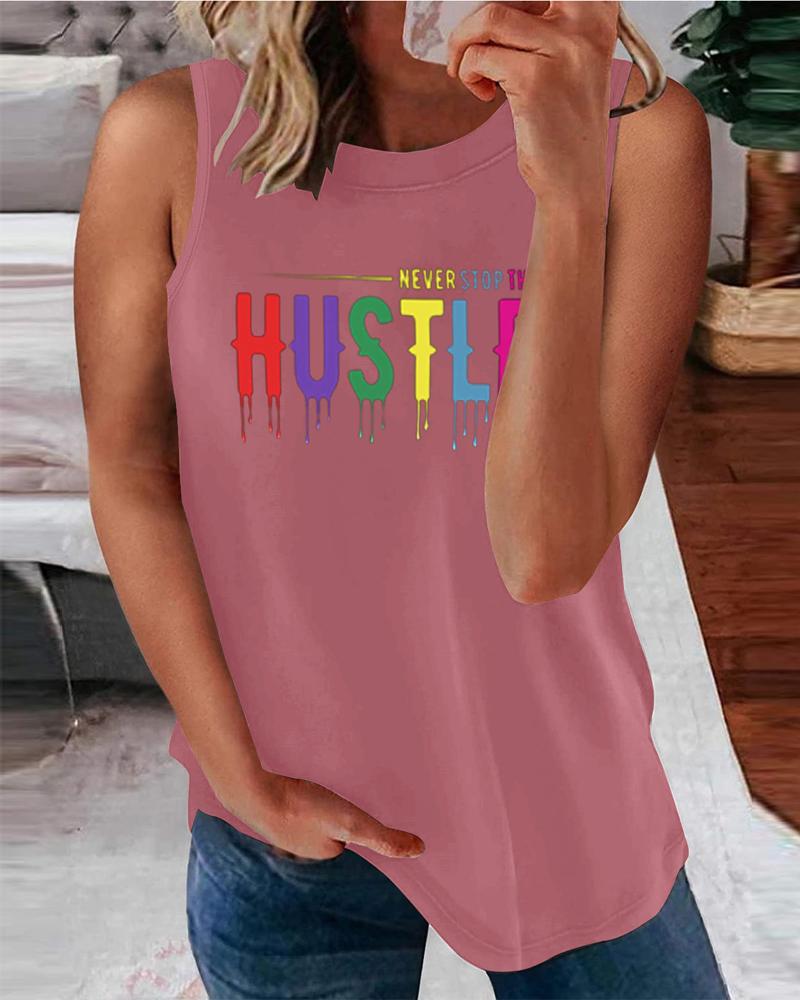 

Colorful Letter Print Casual Tank Top, Pink