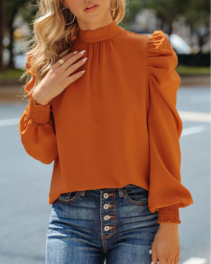 

Lantern Gigot Sleeve Mock Neck Chiffon Top, Orange