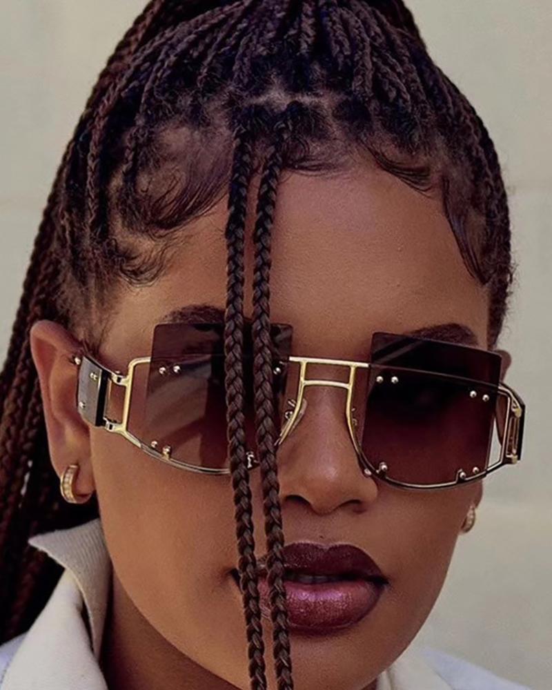 

1Pair Metal Rimless Square Shaped Sunglasses, Coffee