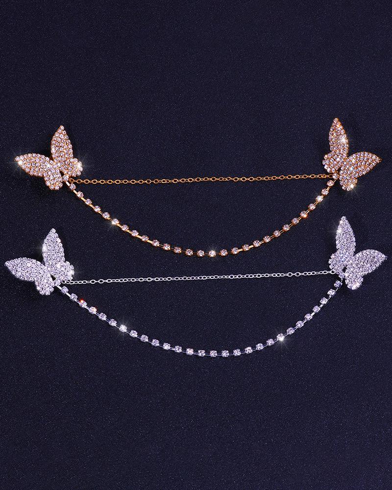 

1Pair Rhinestone Butterfly Pattern Ear Clip, Gold