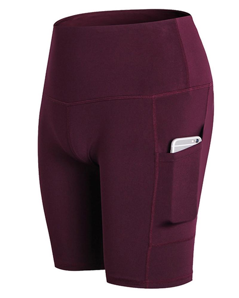 

High Waist Yoga Shorts, Wine red