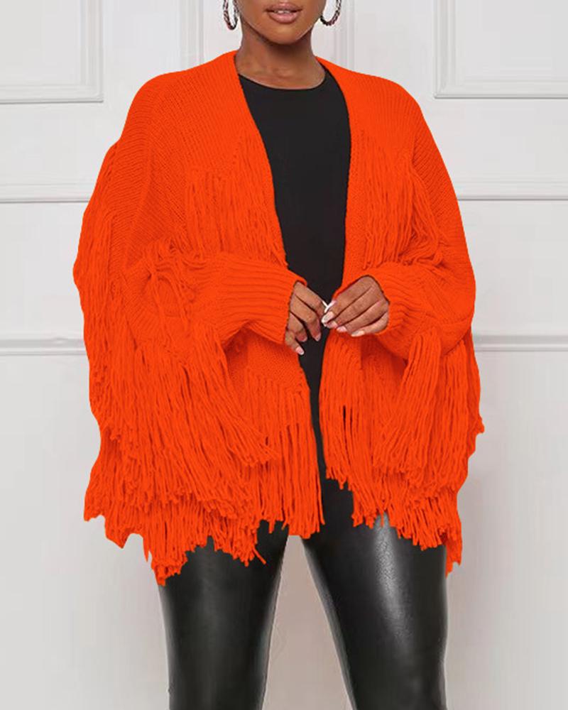 

Tassel Design Long Sleeve Knit Cardigan, Orange