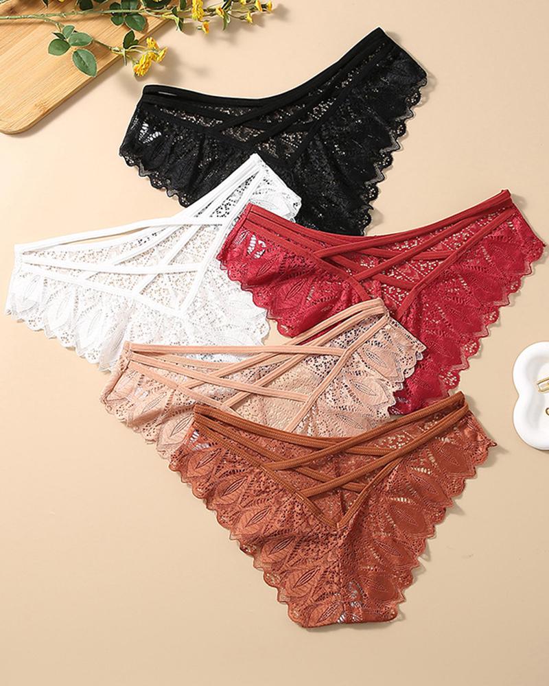 5PCS/Set Crochet Lave Crisscross Bowknot Decor Panties