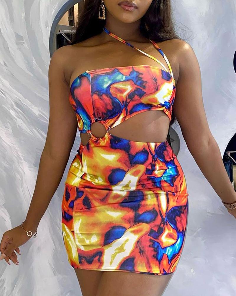 

Tie Dye Print O-Ring Cutout Bodycon Dress, Multicolor