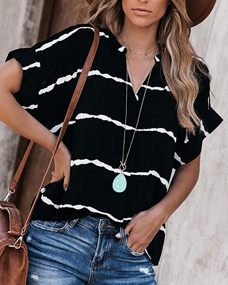 

Striped Print Short Sleeve T-shirt, Black