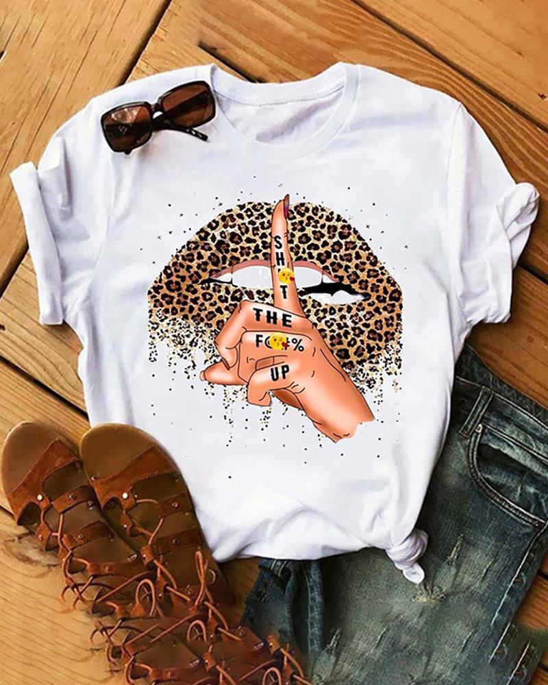 

Slogan Print Short Sleeve Casual T-shirt, Style3