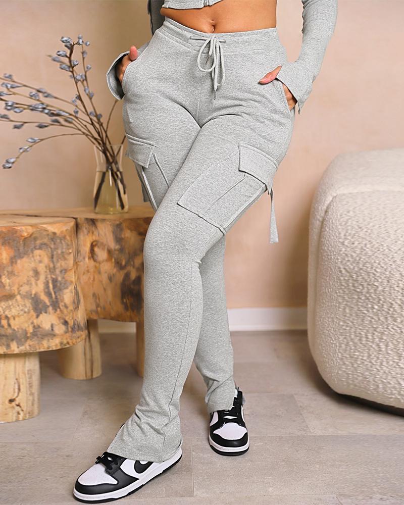 

Drawstring Slit Pocket Design Sweatpants, Gray